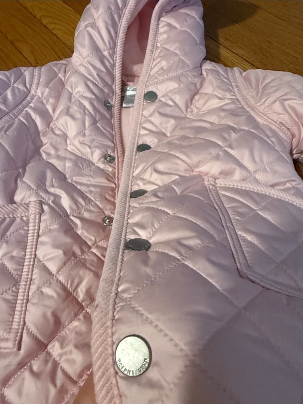 Ralph Lauren Quilted Hooded Footed baby One-Piece bunting in Light Pink 3m